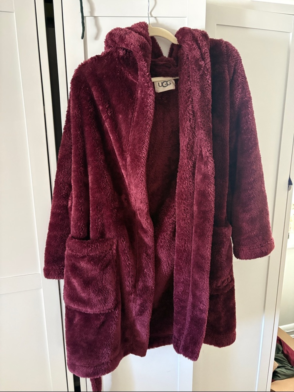UGG Plush Hooded Robe in Burgundy